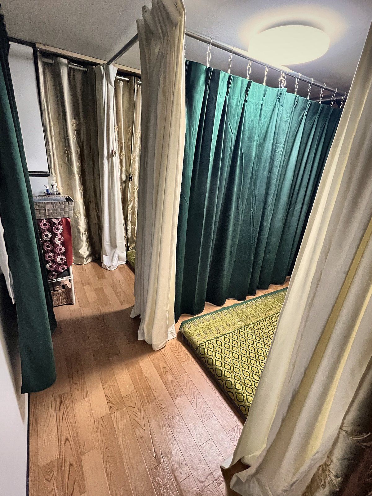 Curtained walkway to the treatment area